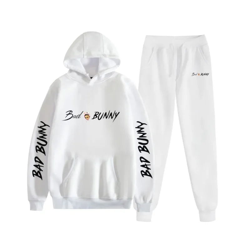 Harajuku Comfortable bad bunny Print Sweatshirt Sweatpants Suit Women's Hoodies+ Trousers Suit Boys/Girls 2 Piece Set Clothes — image 3