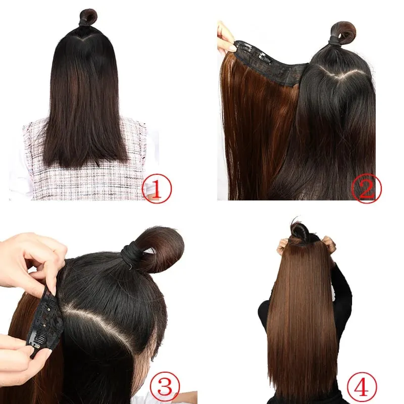 24Inch Synthetic Long Straight One Piece 4 Clips Hair Extensions Invisible Hairpiece Soft Fake Hair For Women Daily Wear — image 6