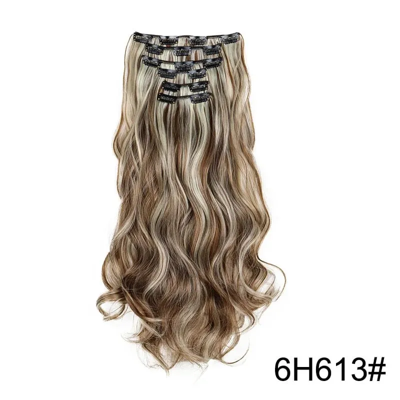 6pcs/set 24Inch Synthetic Long Curly Wavy Hair Extension 16 Clips High Tempreture Hairpiece Clip In Hair Extensions for Women