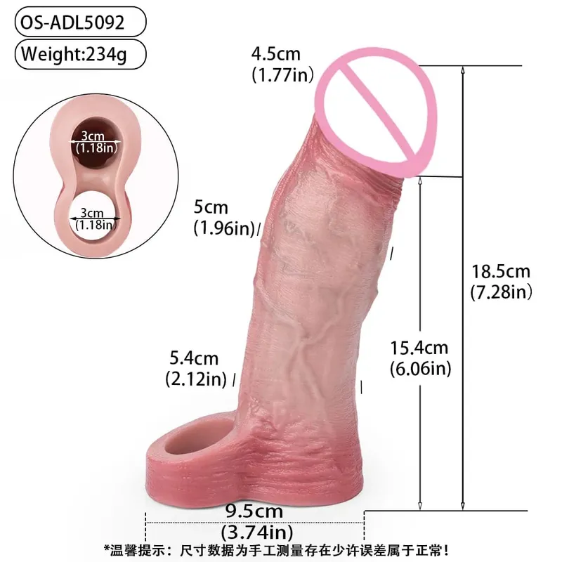 7.2in Realistic Penis Sleeve Reusable Penis Sleeve with Cock Ring Silicone Penis Enlarger Sleeve Male Adult Sex Toy for Men — image 8
