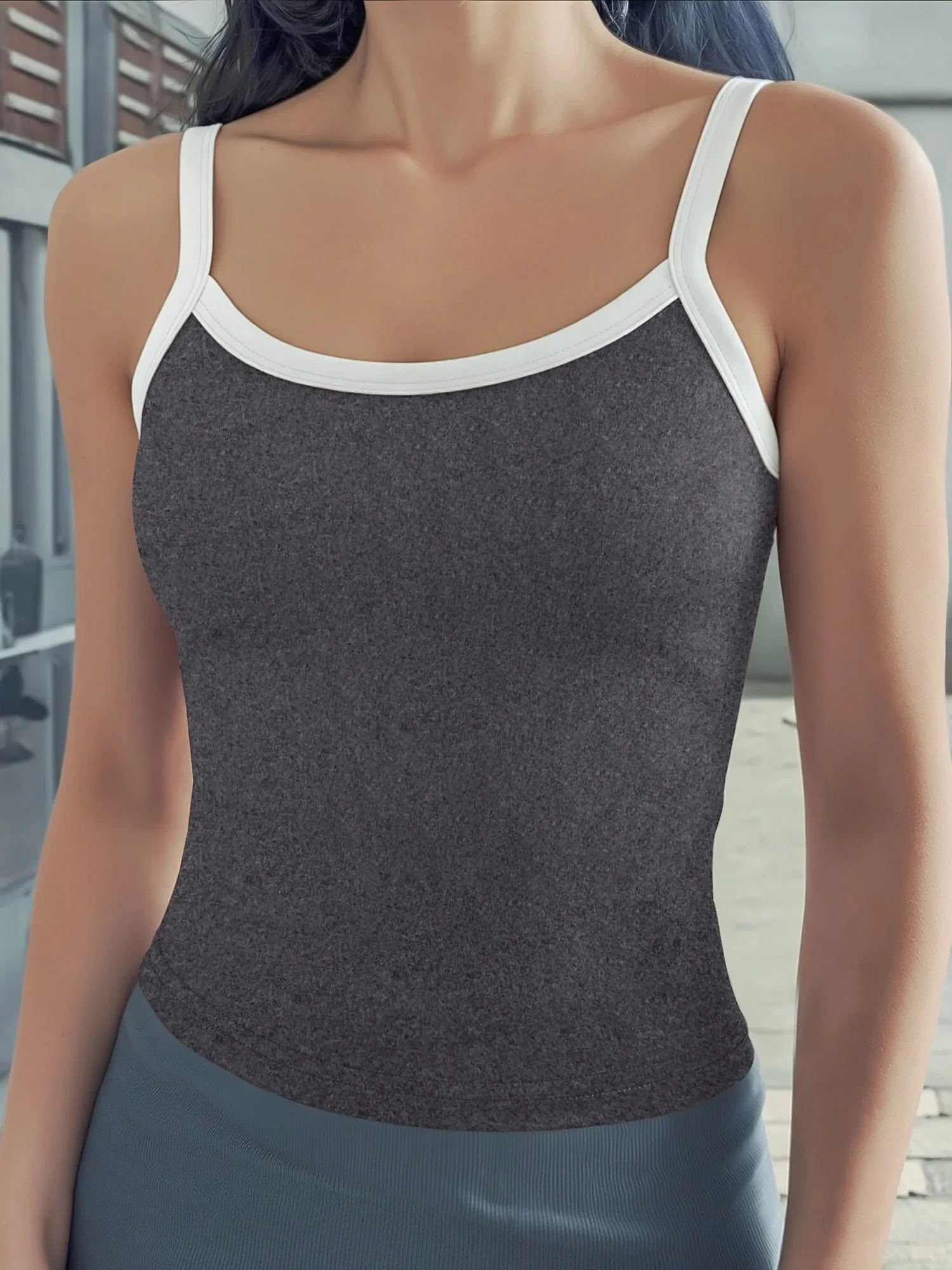 Contrast Binding U-Neck Crop Cami Slim Spaghetti Strap Bodycon Tank for Urban Street Style & Evening Date Outfits — image 7