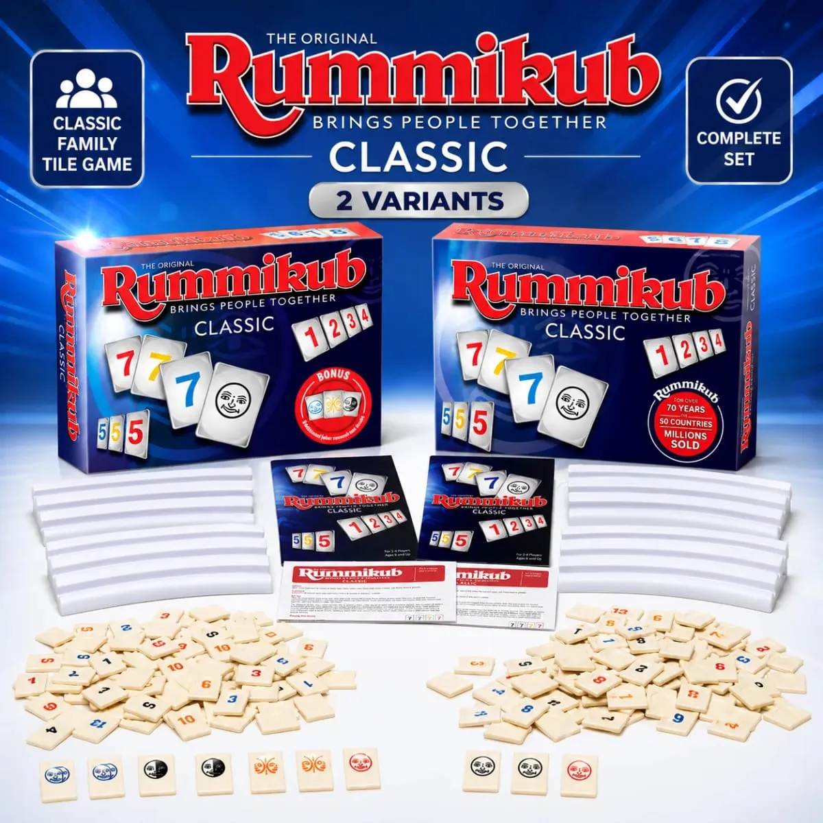 Rummikub Classic Number Tile Strategy Board Game with Racks Family Party Kids Adults English Version — image 2