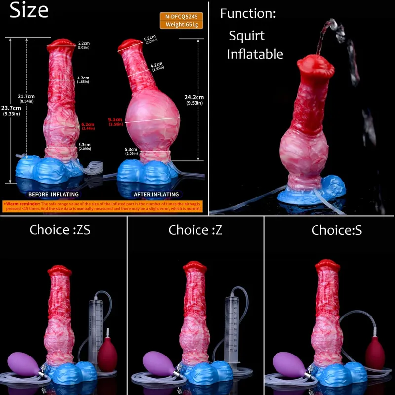 Silicone gonfiabile eiaculazione nodo dildo circonferenza regolabile schizzi fantasia cavallo pene giocattoli adulti del sesso dilatatore anale