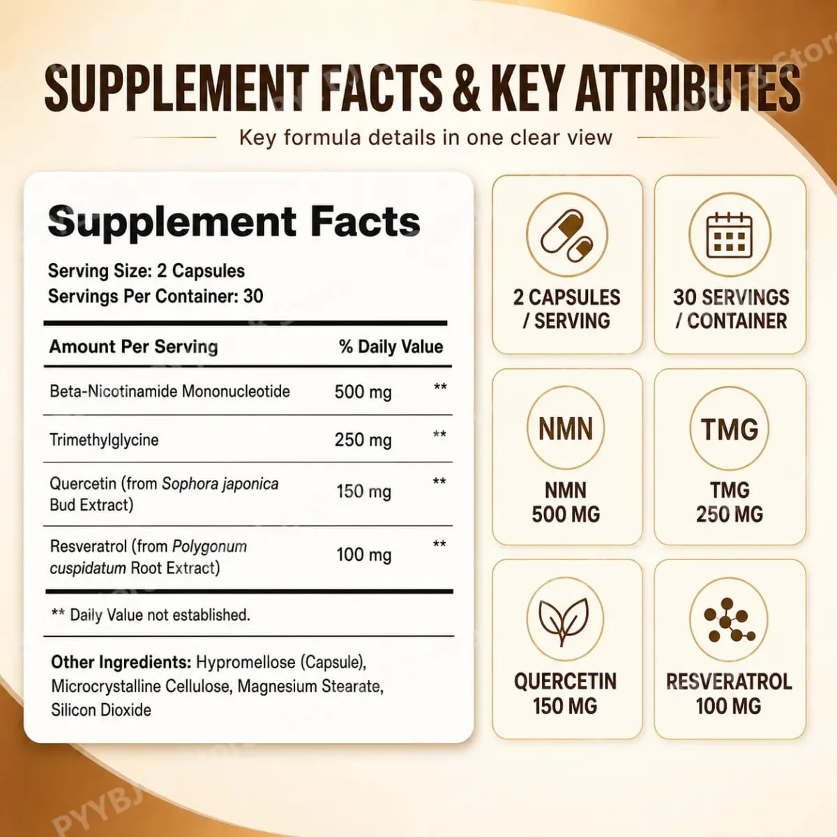 NMN Capsule 1000mg Serving 4-in-1 NAD Supplement with Quercetin Resveratrol Supports Brain Energy NAD+ Level 60 Capsules