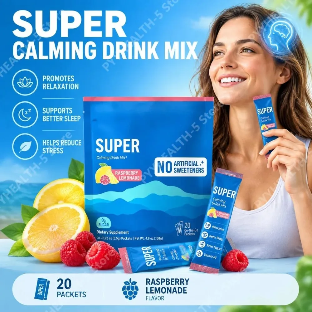 Powdered Drink Mix Cortisol Reducer and Sleep Aid Supplement L Theanine Magnesium Glycinate Vitamin D 3 No Sugar Non GMO 20 Ct — image 1