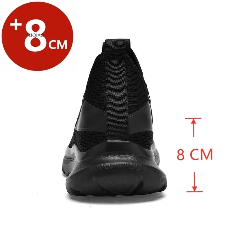 Men All Black Breathable Mesh Elevator Shoes 8Cm Invisible Height Increase Non Slip Casual Sports Daily Walking Workout Sneakers — image 5