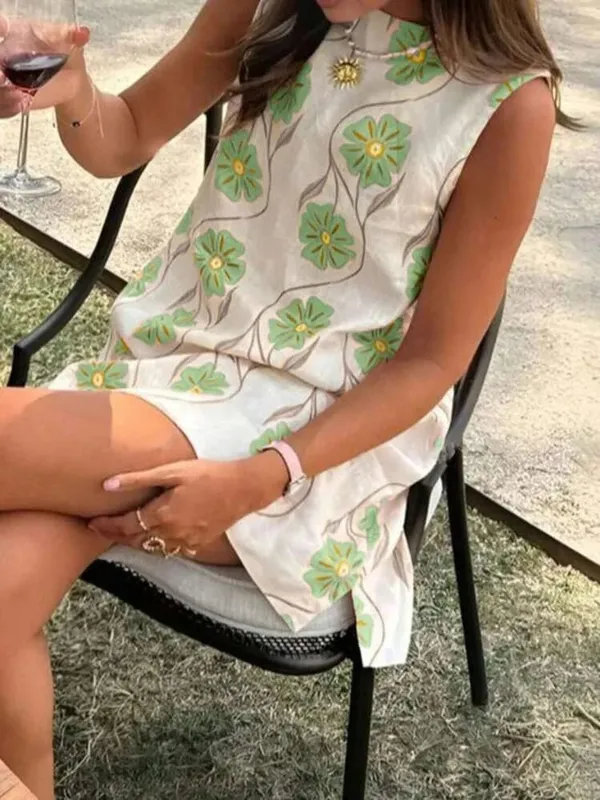 2026 Summer Women O-neck Sleeveless Print Mini Dress Fashion New Elegant Casual Loose Vacation Beach Short Dresses