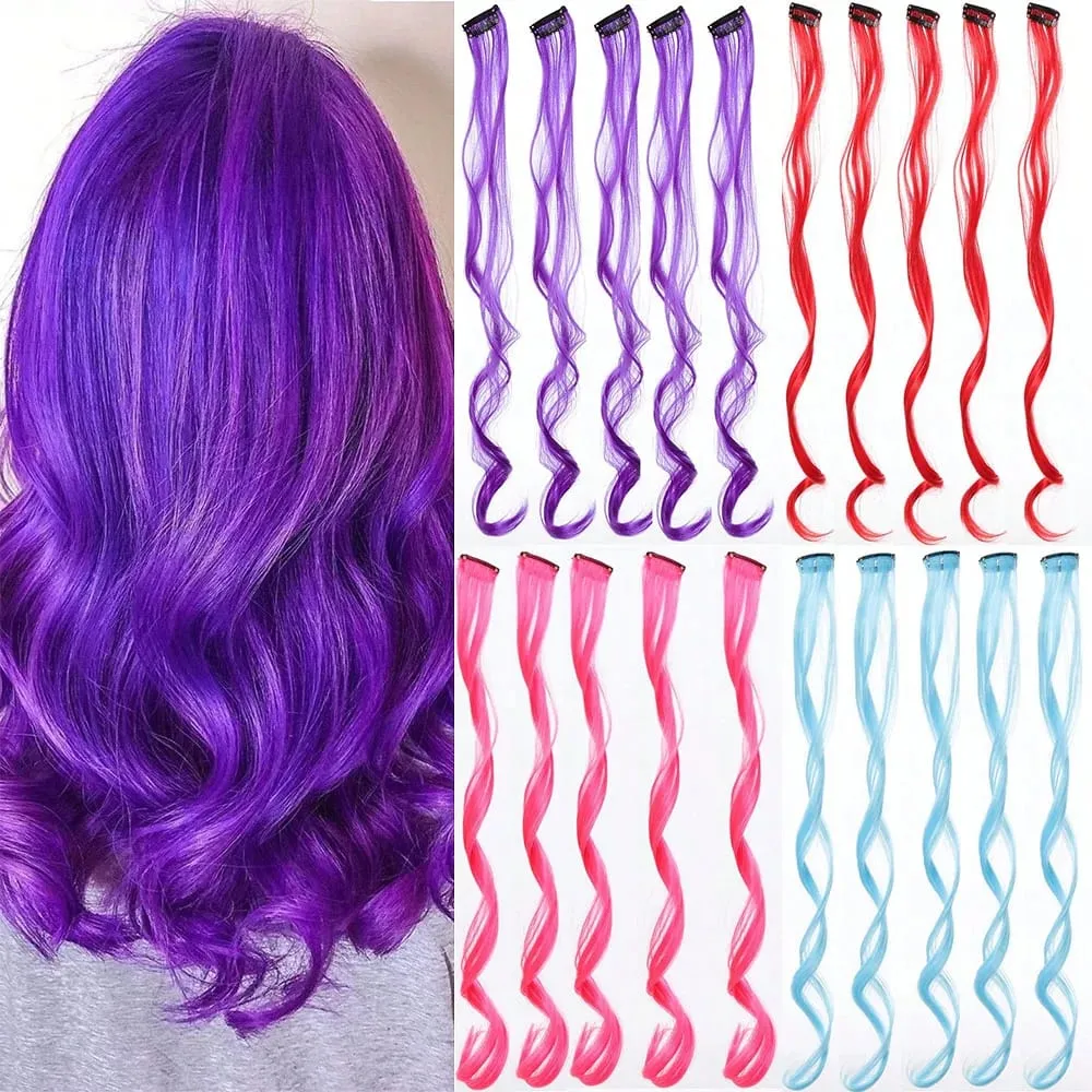 10pcs Colorful Hair Extensions Curly One Clip in Synthetic Long Hairpiece For Girls Women Multi-colors Party Highlights WigPiece — image 2