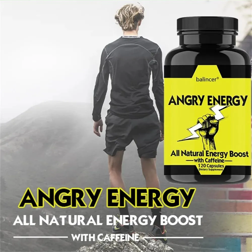 Angry Energy Caffeine Capsules Natural Non-GMO Increase Stamina and Focus Mind & Body Health