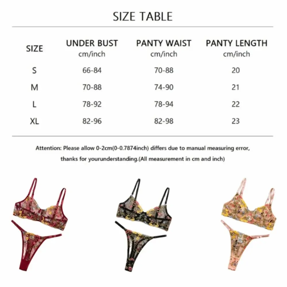 2-Piece Floral Lingerie Set Sheer Versatile Underwear Intimates Embroidery Underwire Push-up Bra Panty Set Para sa Lady Girl