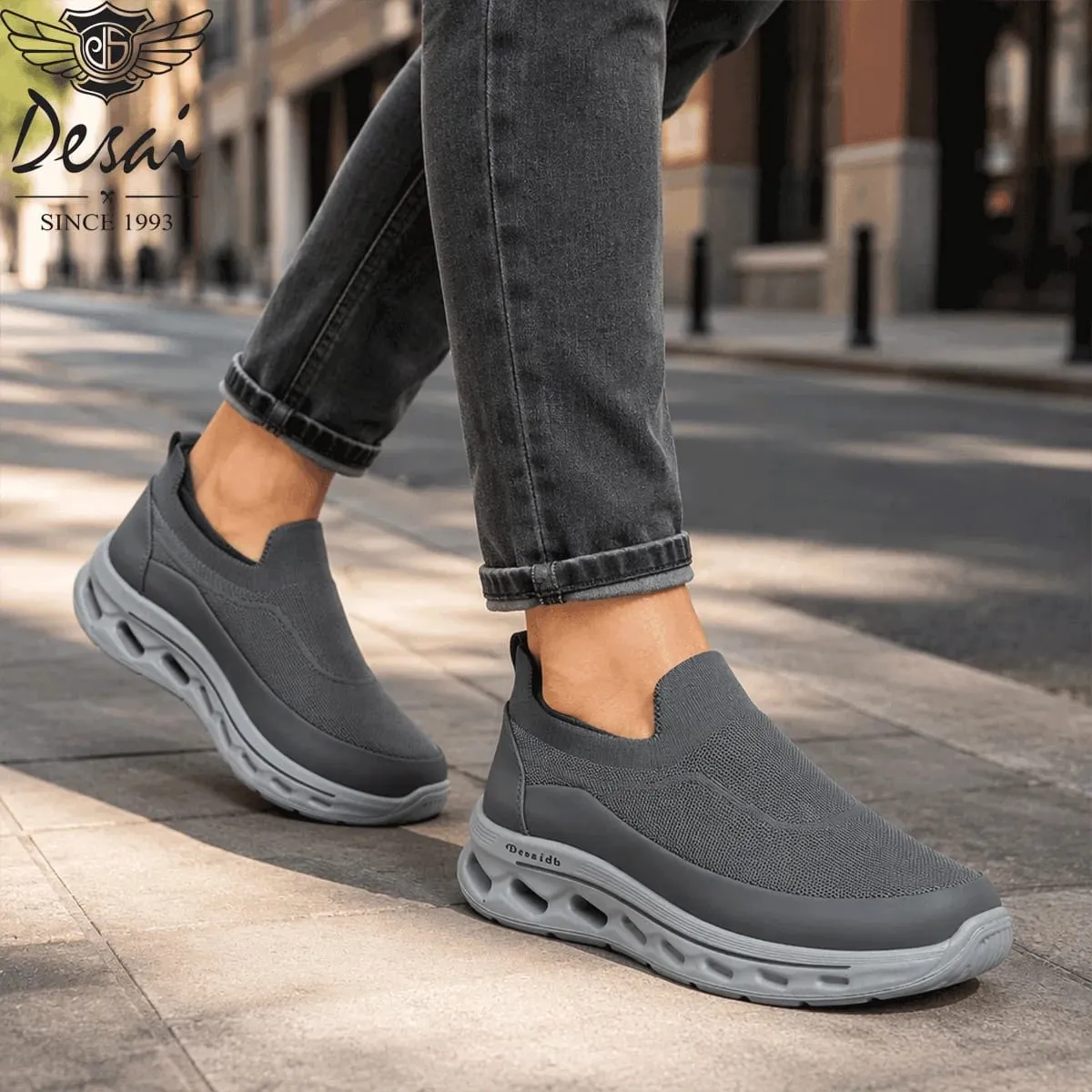 Desai Herren-Sneaker zum Hineinschlüpfen mit gestrickten Socken und breiter Breite, hohle Sohle, atmungsaktiv, leicht, Wanderschuhe, tägliches Pendeln im Freien