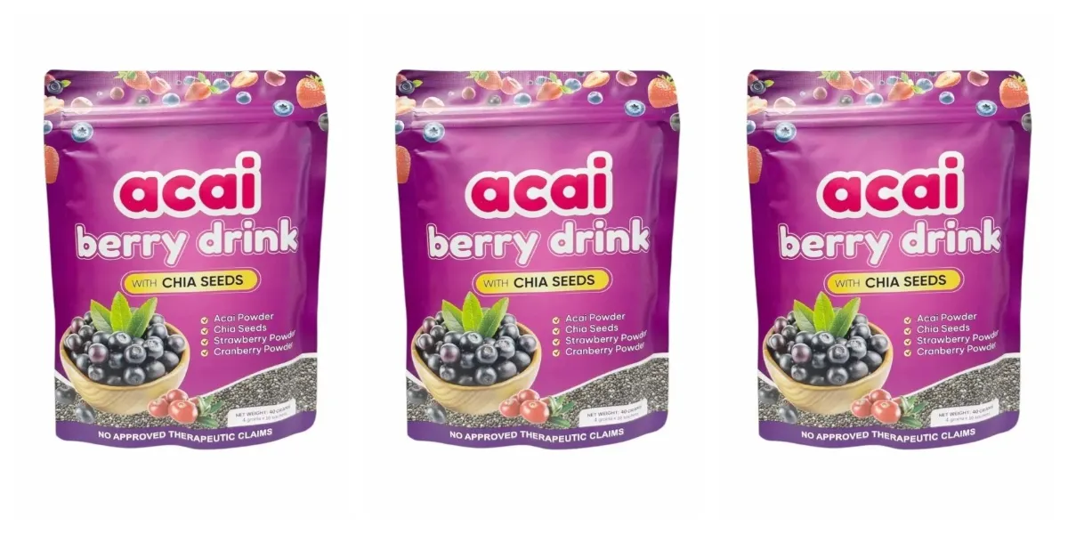Acai Berry Drikkepulver med Chiafrø Jordbær Tranebær Til Antioxidant Daglig Wellness & Immunsystem Support Voksen 40g