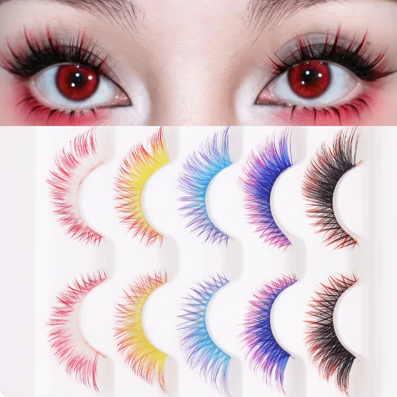 5 Pairs Mix Color Ombre Gradient False Eyelashes 3D Colorful Strip Lashes Handmade Fluffy Colored Eyelashes for Cosplay Makeup — image 1