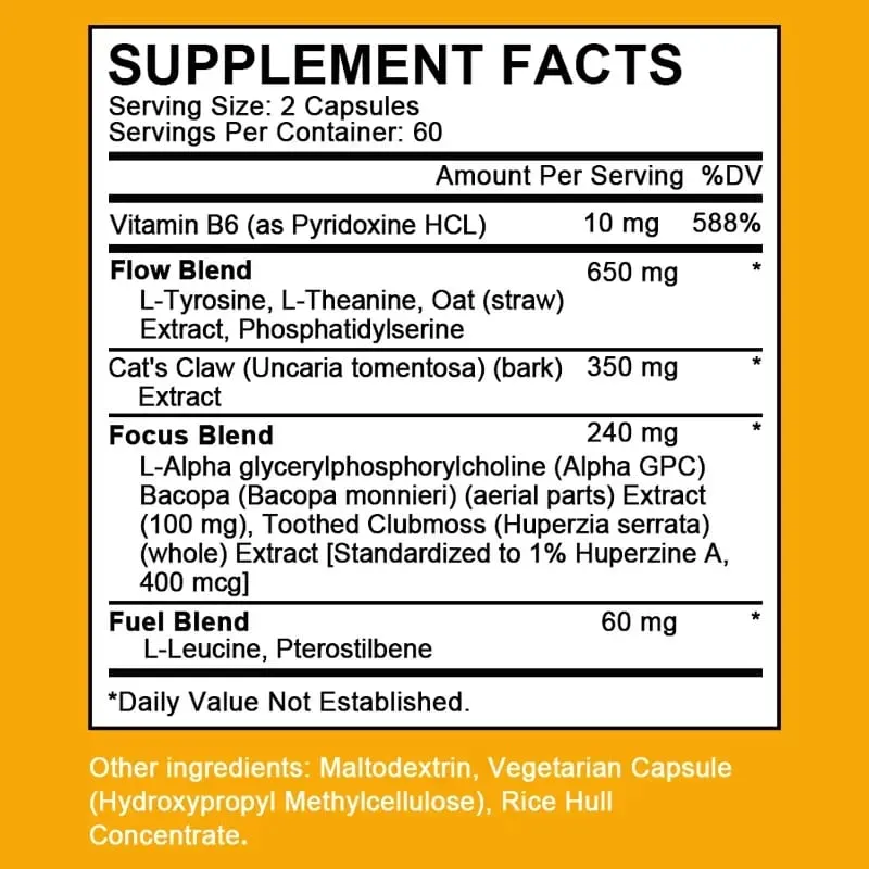 Suplemen Otak Alpha Brain Nootropics untuk Lelaki dan Wanita - Kejelasan Mental & Kognisi Memori dengan Kapsul Fokus Vitamin B6 — image 7