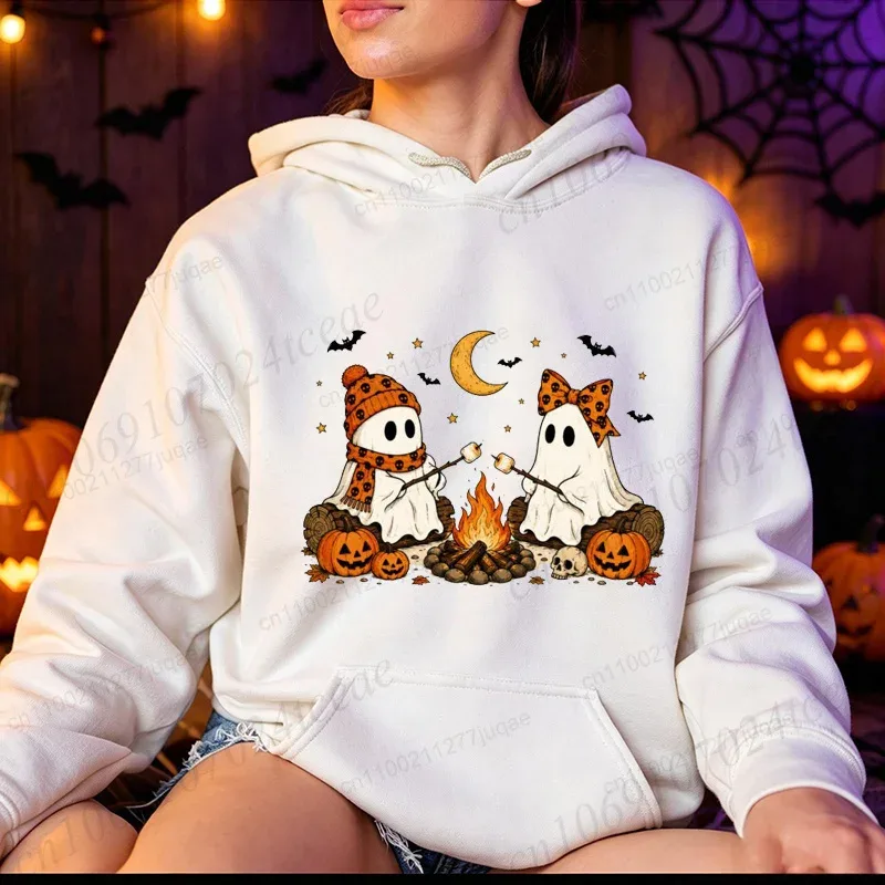Halloween-Dễ Thương-Ma-Cắm Trại-Mùa Thu Nam Nữ Áo Khoác Vintage Áo Nỉ Mùa Thu Bí Ngô Có Mũ Trùm Đầu Ma Quái Mùa Sportwears