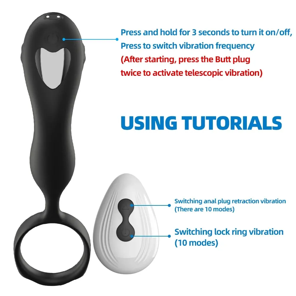 Stötande analvibrator med kukring Prostata massageapparat Analplugg Vibrator Fjärrkontroll Butt Plug Sexleksak för män och par — image 6