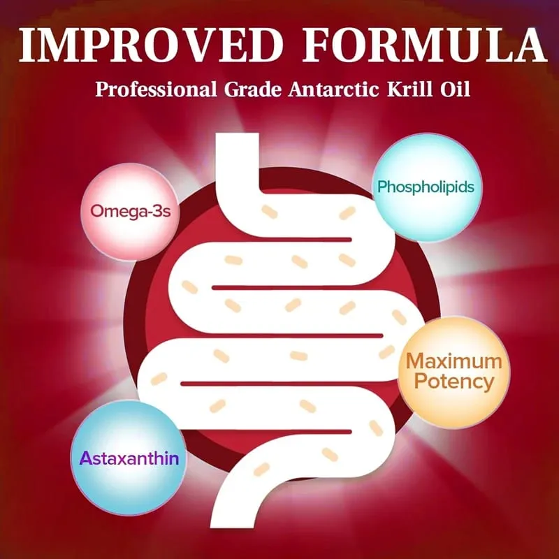 Pure Antarctic Krill Oil Supplement 1000mg Omega-3 with EPA/DHA Supports Heart Brain & Joints Health for Adults