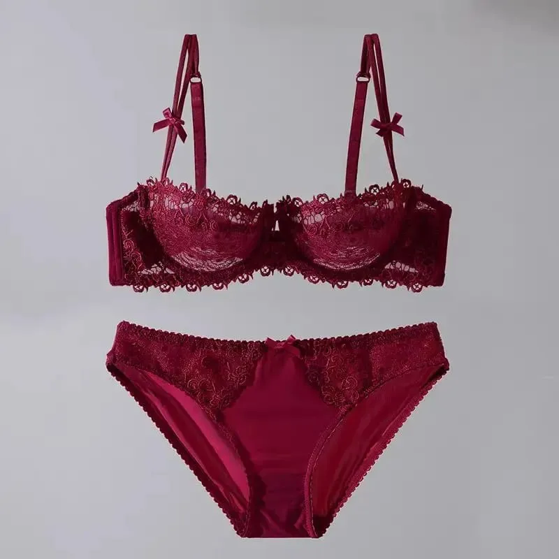 Evropská krajková sada podprsenek Ultratenká poloprůhledná poloprůhledná podprsenka Pure Desire pro malý hrudník Pohodlné spodní prádlo proti povisnutí — image 11