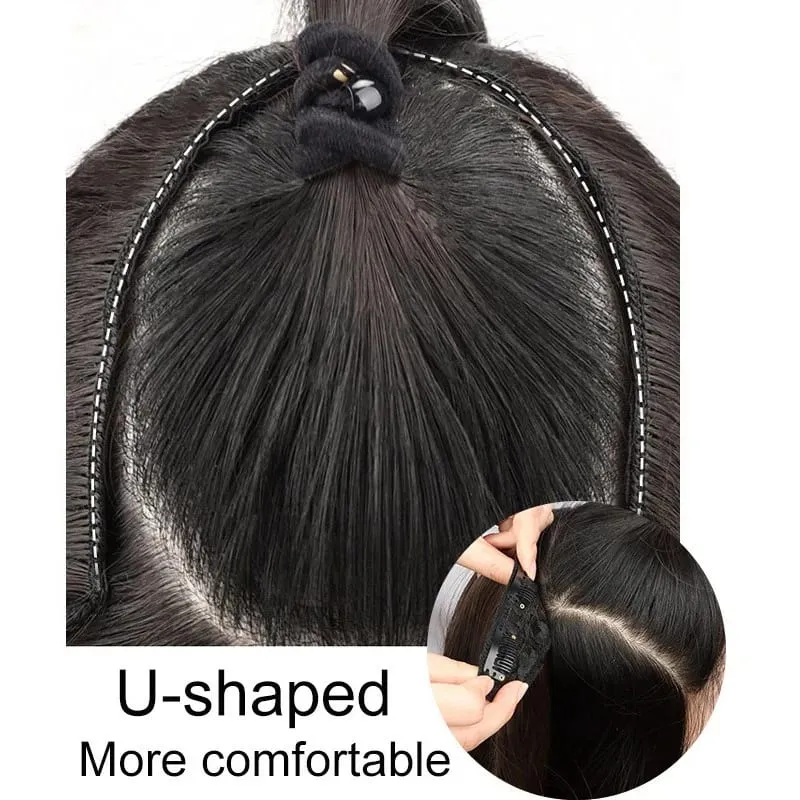 Synthetic 55CM V-shaped Hair Extension Piece Wig Long Straight Hair Female Natural Connection Seamless Clip Hair Wig Piece — image 6