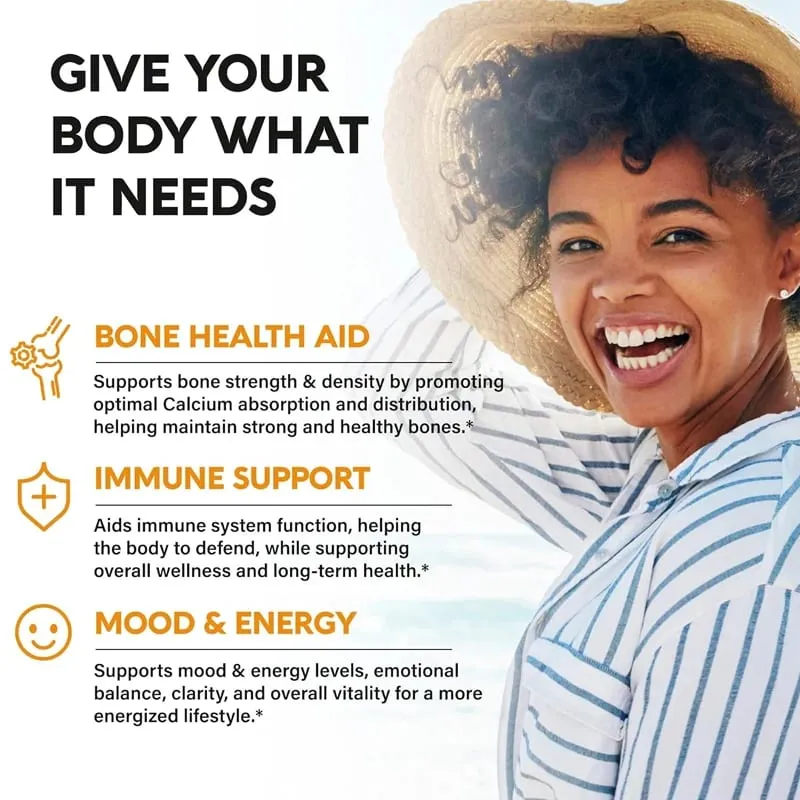 High Absorption Vitamin D3+K2 Supplement with Magnesium & Zinc Supports Bone Teeth Muscle & Immune Health for Daily Life
