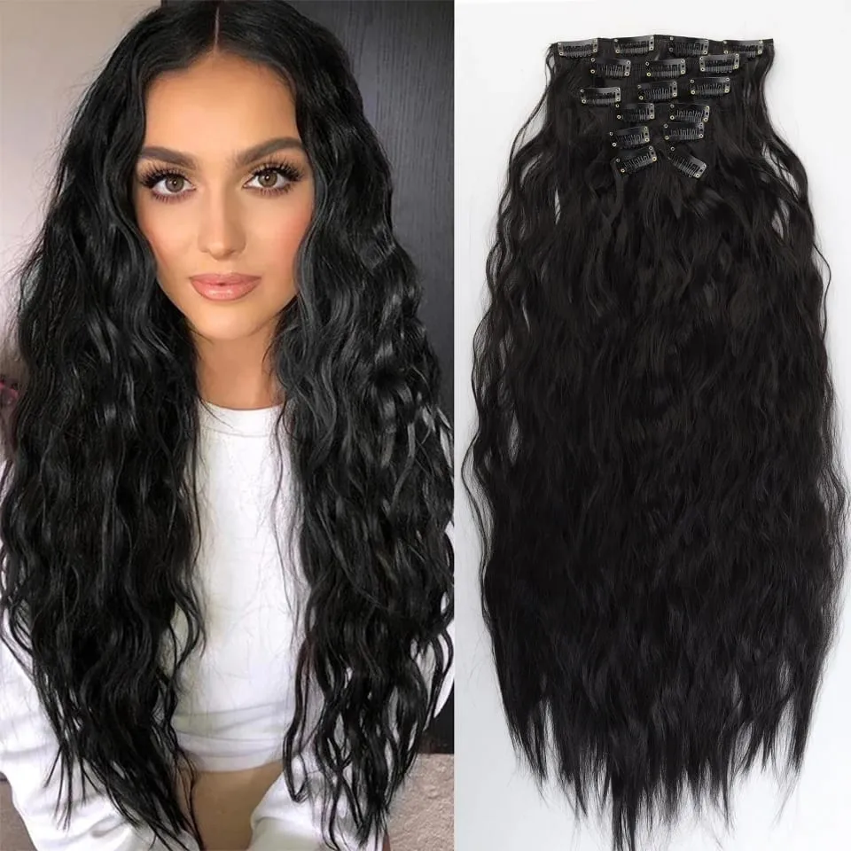 Synthetic Long Wavy Clip In Hair Extensions Hairpiece 6pcs/set For Women Brown Blonde Black Daily Party Halloween And Christmas