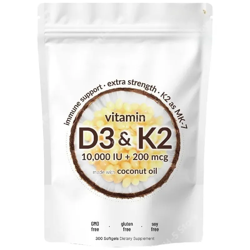 Vitamin D3 K2 Softgels D3 10000 IU + K2 MK-7 200 Mcg Softgels with Coconut Oil 2-in-1 Vitamin D & K Daily Supplement 180 Count — image 6