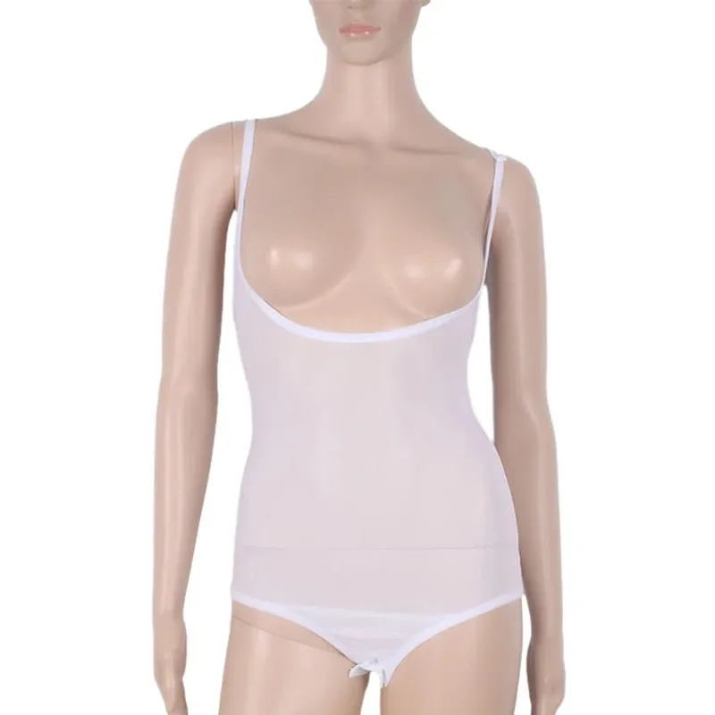 Women Vest Camisole Belly Dance Sheer Mesh Leotard Halter Neck Open Bust Bodysuit Sleeveless Dancewear Training Practice Costume