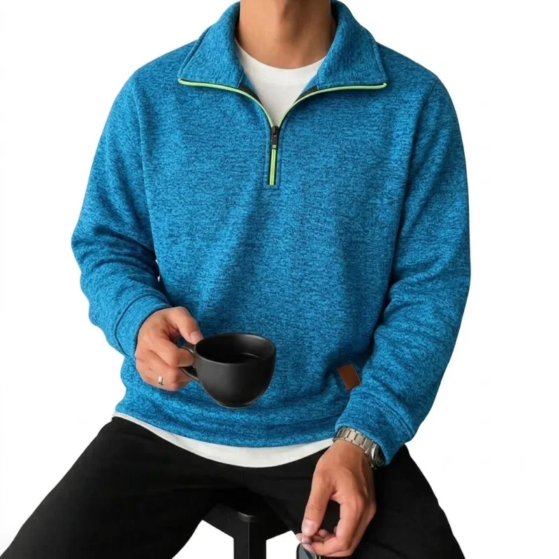 Men's Long Sleeve Half Zipper Sweatshirts Solid Pullover Luxury Zip Up Hoodies Casual Mens Coats Gym Man Quarter Zip Poleron — image 10