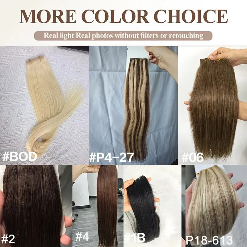 Butterfly Weft Hair Extensions Human Hair Invisible Flat PU with Hole Twin Tabs Hair Weft 12-24inch Microlink Application 40-50g