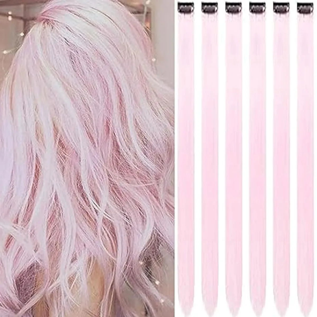 6 Pcs Clip Ins Hair Extensions 22 Inch Straight Colorful Clip In Hair Extensions Rainbow Party Highlights Synthetic Hairpiece — image 23