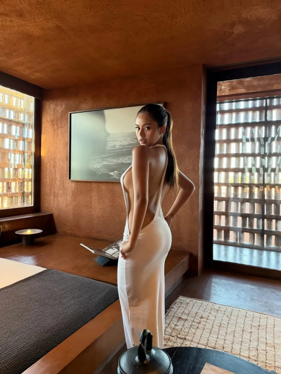 Seksi Beyaz Halter Kesme Maxi Elbise Kadın Derin V Backless Bodycon Akşam Clubwear — image 6