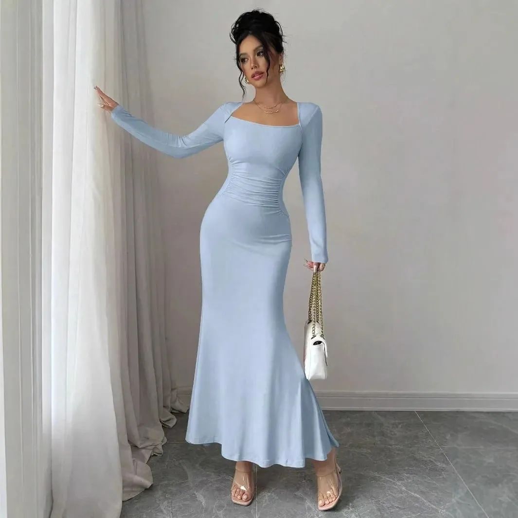 Elegant Long Sleeve Fish Tail Dress Women's Fashionable Slim Fit Sexy Gown Full Length Ankle Skirt Regular Waistline — image 4