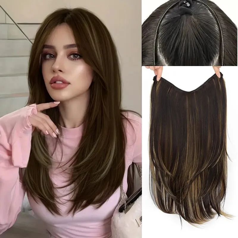 22Inch Synthetic V-Shaped Long Straight Layered Hair Extension Fluffy Increase Natural Invisible Hairpiece Wig for Women — image 11