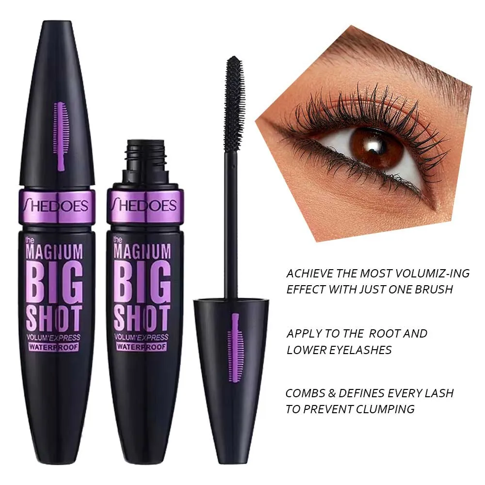 Big Shot Waterproof Mascara Volume Express Curling Lash Mascara Smudge-Proof Thick Black Eyelash Makeup For Fuller Lashes