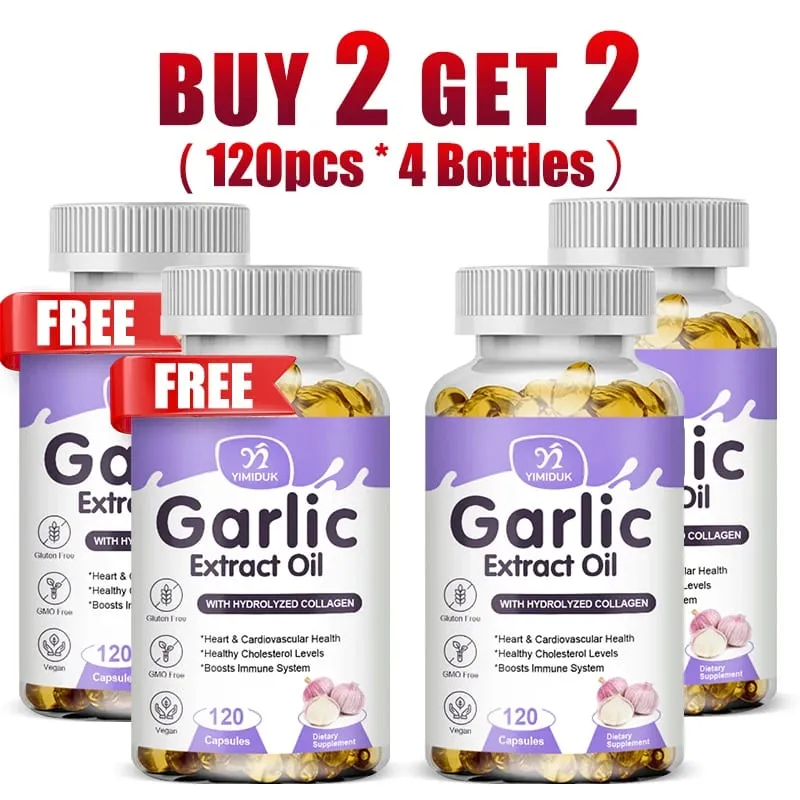 Buy 1 Get 1 Free! Pure Garlic Extract Oil Supplement for Heart Health Cholesterol & Blood Pressure Immune System Booster