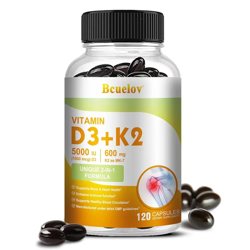 Bcuelov Witamina D3+K2 5000 j.m. Witamina D3 formuła bez GMO łatwy do połknięcia kompleksowy suplement diety z witaminą D i K