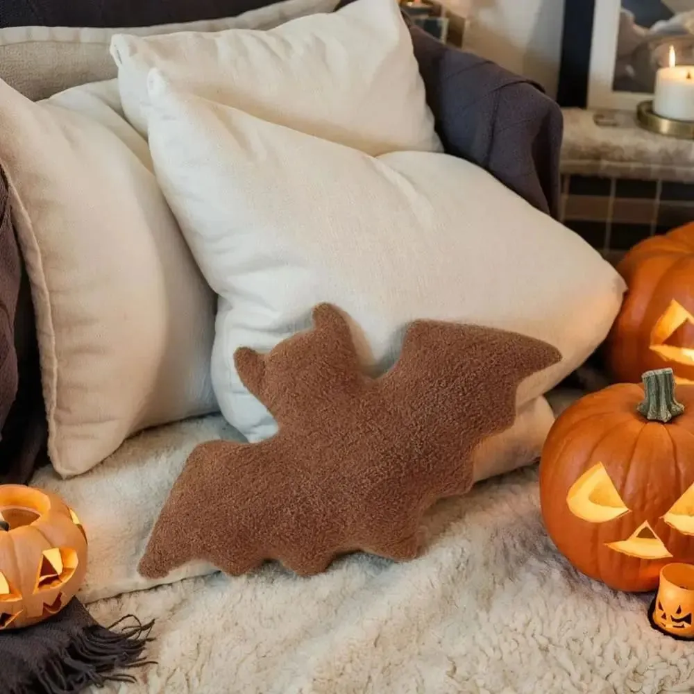 Plush Material Bat Plush Pillow Halloween Theme Soft Fabric Bat Modeling Pillow Black White Brown Stuffed Animal Plush For Girls