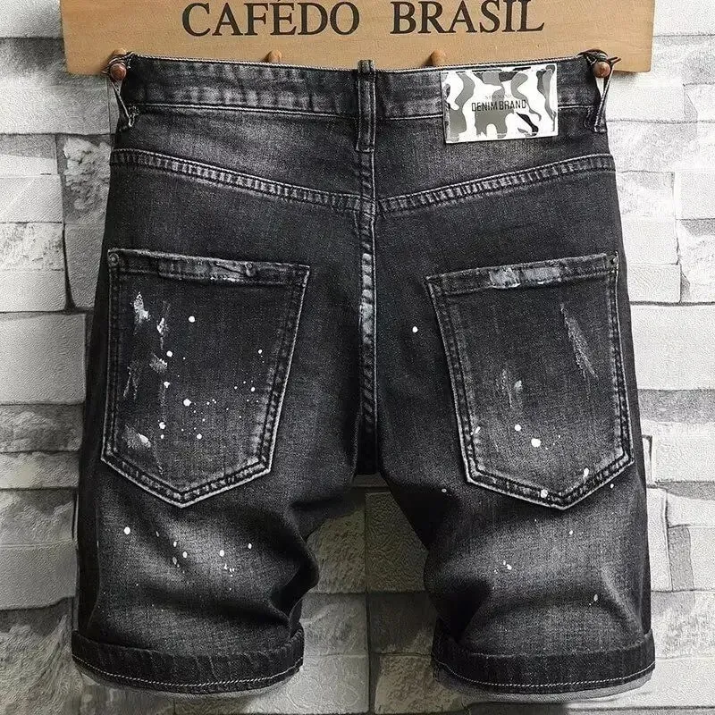 2025 Denim Shorts Men's Summer Trend Brand Printed Embroidered Trend Slim-Fit Casual Elastic Black Trousers Man Jeans Pants — image 6