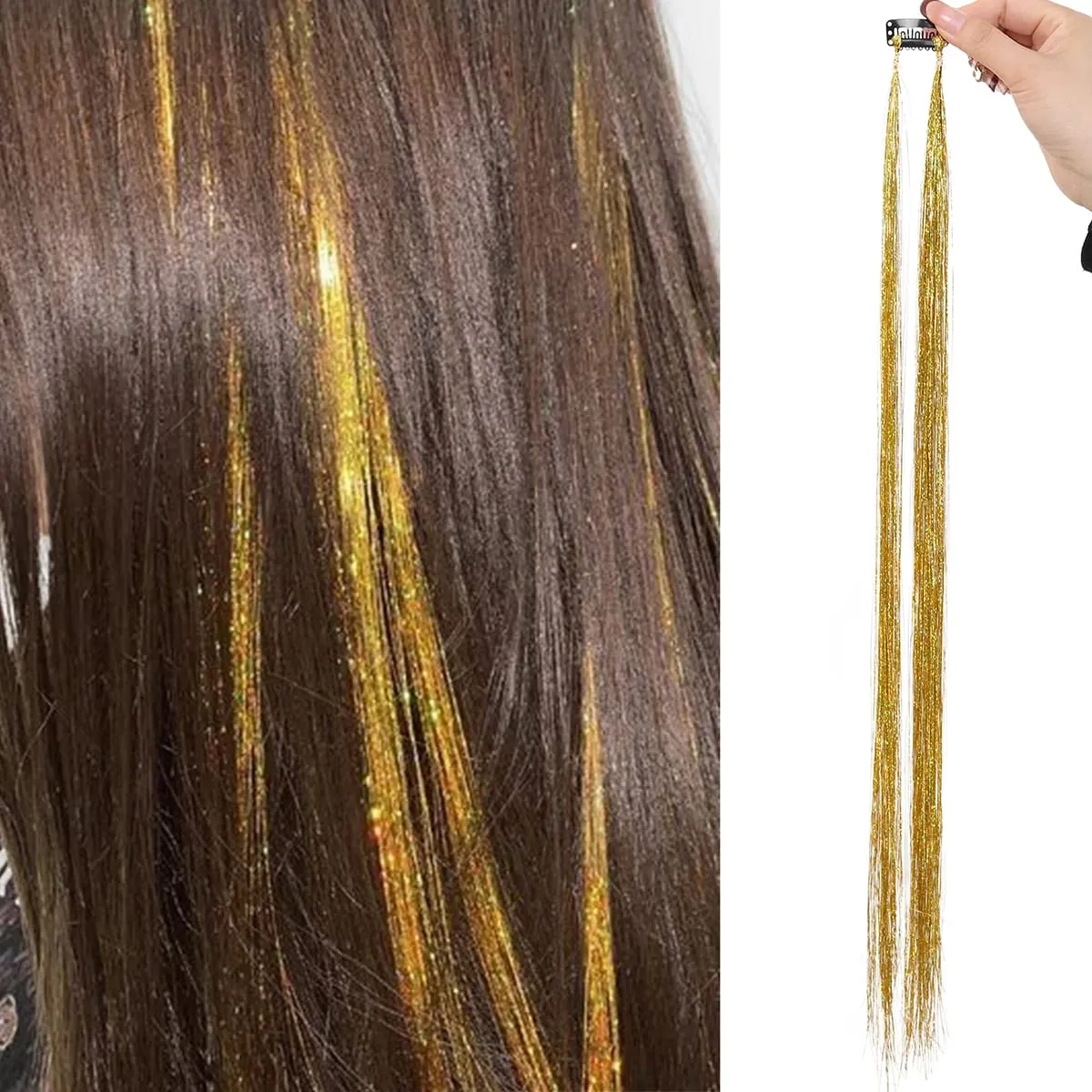 24 inch 1Pcs Colored Hair Extensions with Tinsel Long Straight Hairpiece Color Party Highlights Clip in Synthetic Hair Extension