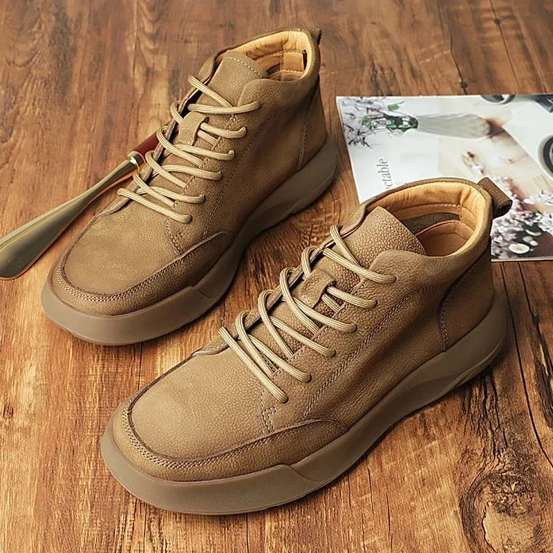 Italian 2025New Arrival Genuine Leather Mens Antiskid Walking Shoe Outdoor Thick Bottom Sneakers Casual Leather Minimalist Shoes — image 2