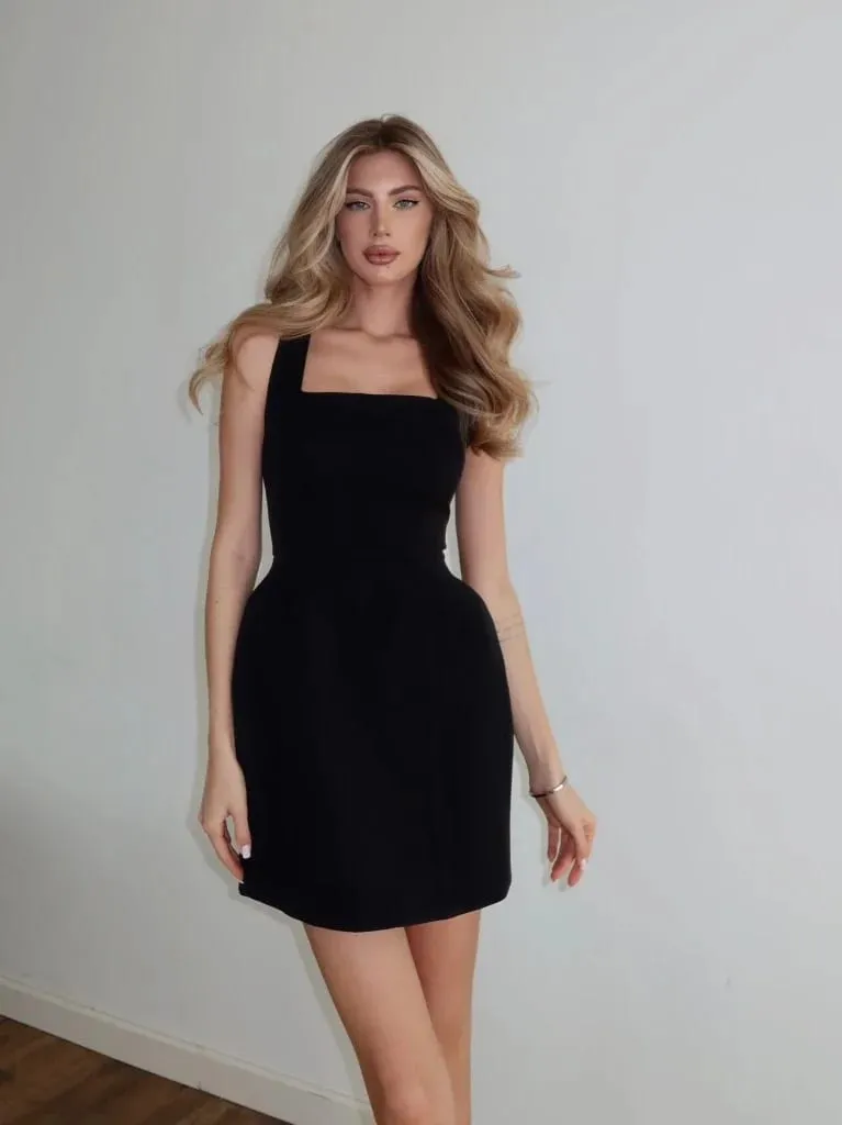 Sexy Shawl Women Fashion Dress Solid Square Collar Waist Cinching Slim Fitting A-line Gown Lady Casual Evening Party Vestidos — image 5