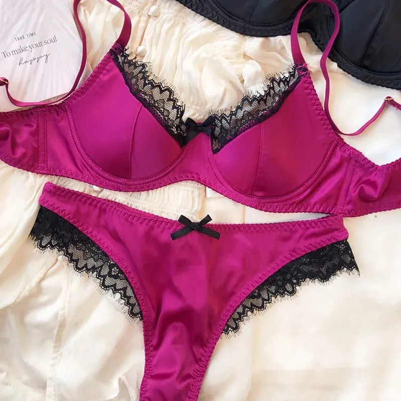 French Thin Cup Lingerie Set Lace Push Up Bra Fashion Women Silk Fabric Underwear High Quality Intimates Bras and Panties