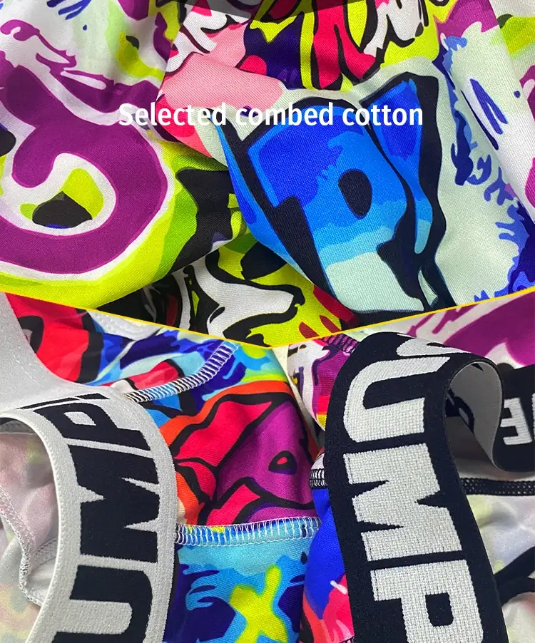 Cueca boxer masculina de mistura de algodão e nylon, cueca boxer com estampa graffiti, cintura elástica larga, não apertada, roupa íntima esportiva, 1 peça