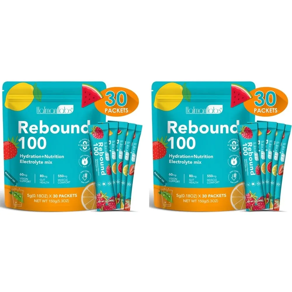 Rebound 100 Electrolyte Powder for Hydration Muscle Comfort with Zero Sugar & Calorie Energy Drink Mix for Workouts 30 Count