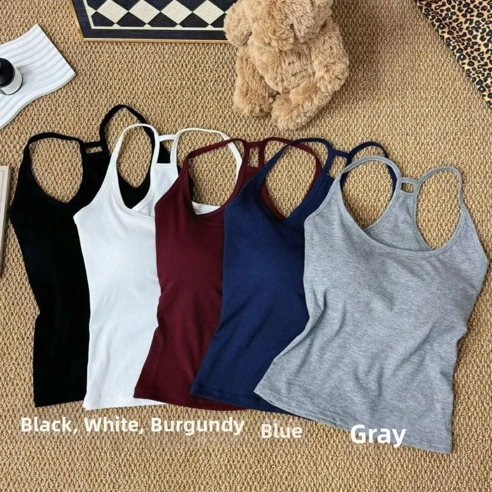 Casual U Neck Summer Tank Tops Sleeveless With Pad Fitted Tops Camisoles Slim Vest Corset for Women — image 2