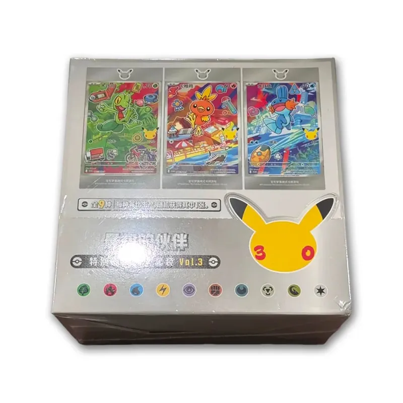 Hot 100% อย่างเป็นทางการ Pokemon 30th Anniversary Box Set จีนตัวย่อ PTCG Gem Pack Original Partners การ์ดภาพประกอบพิเศษ — image 11