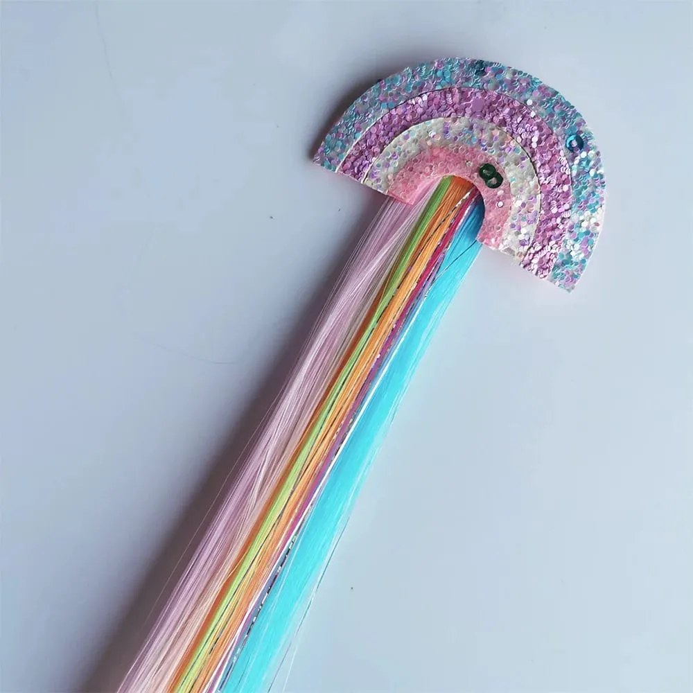 6pcs Clip in Curly Hair Extensions Rainbow Color Hairpieces with Cute Alligator Clip Bows for Girls-Great for Gifts Holidays — image 7