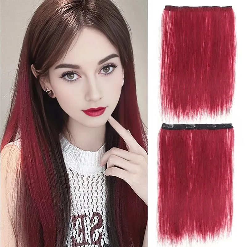 One piece hanging ear dyed synthetic wig piece for women highlighted color hair extensions