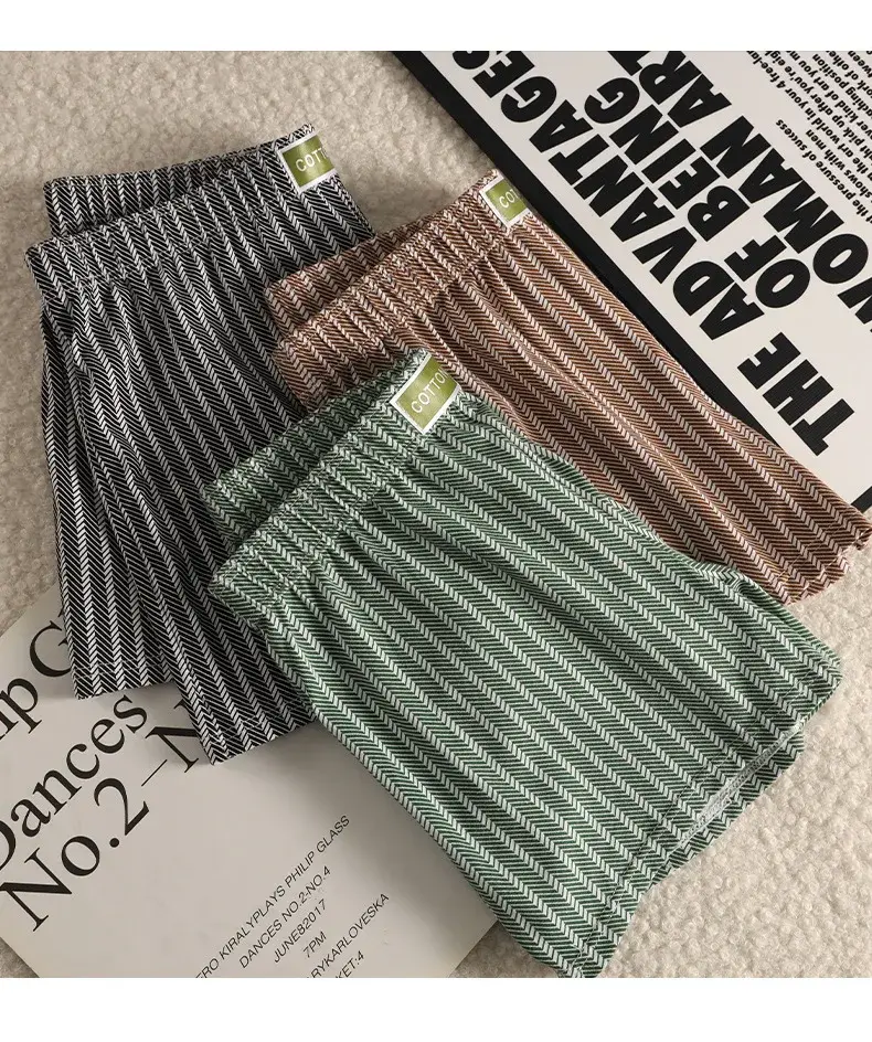 Herrtrosor Randiga Lösa Andas Hemma Boxerskalsonger Plus Size Mjuk och bekväm bomull Boxers Sport Short Section — image 9