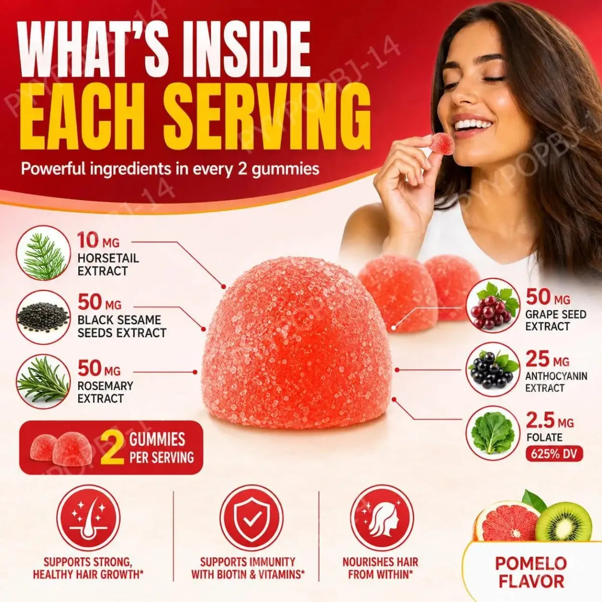 Biotin Gummies with Vitamin C and B12 Supports Strong Healthy Hair Growth Hair Care with Kiwi and Pomelo Extract - 15 Servings — image 4